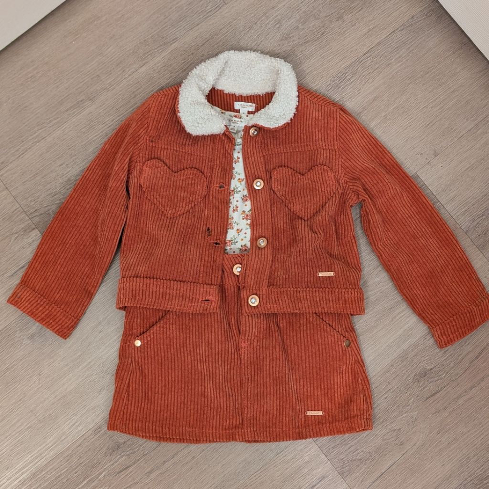 Girls Tahari Girl Matching Set size 4T Rust Corduroy with White Sherpa Collar